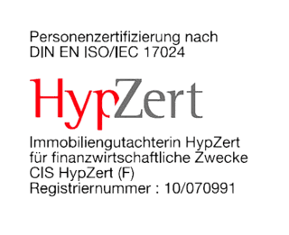 Immobiliengutachterin Hypzert für finanzwirtschaftliche Zwecke CIS HypZert (F). Registriernummer: 10/070991